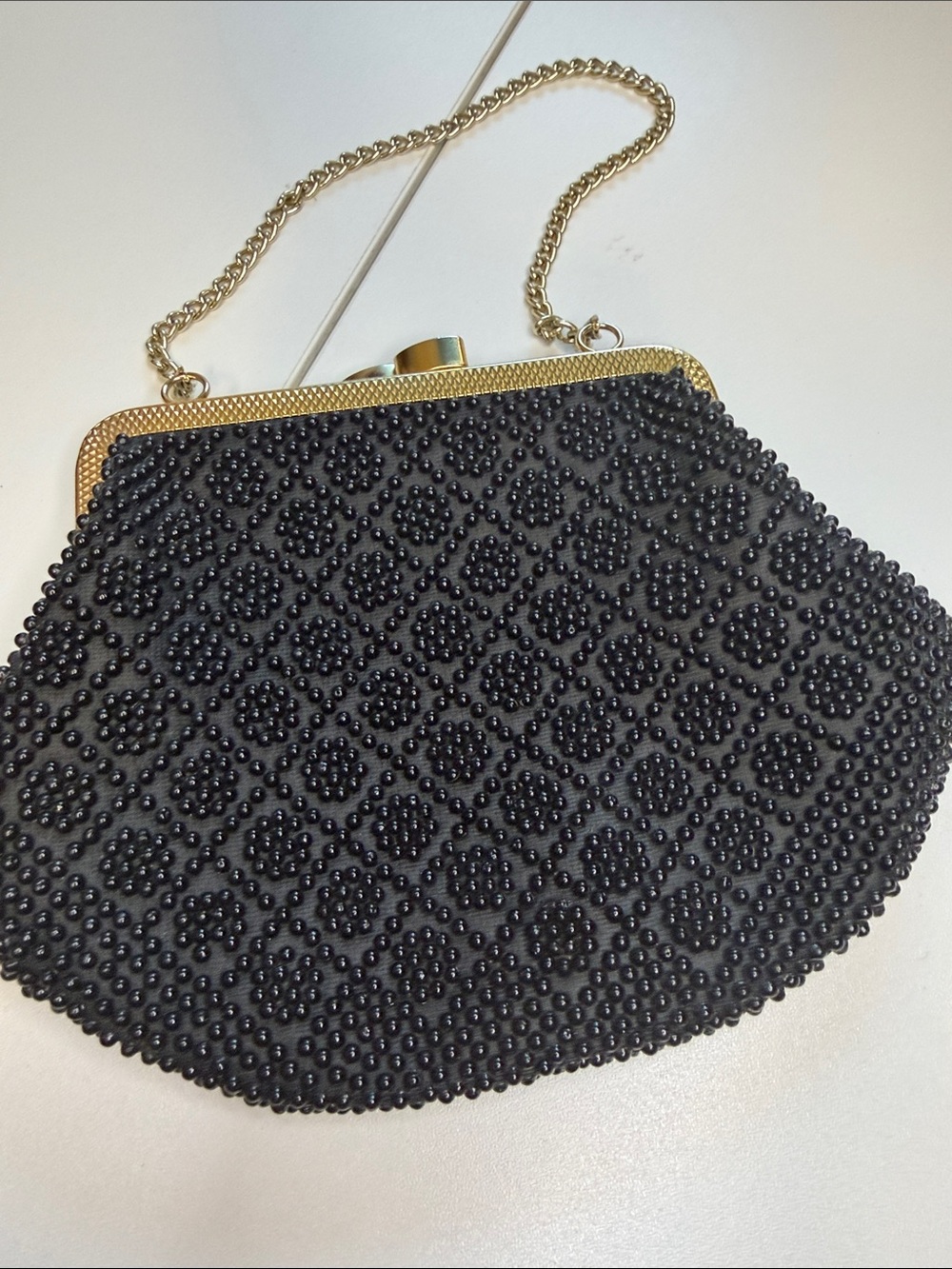 Vintage 60s Regal Black Beaded Evening Clutch Bag Excellent Exterior.